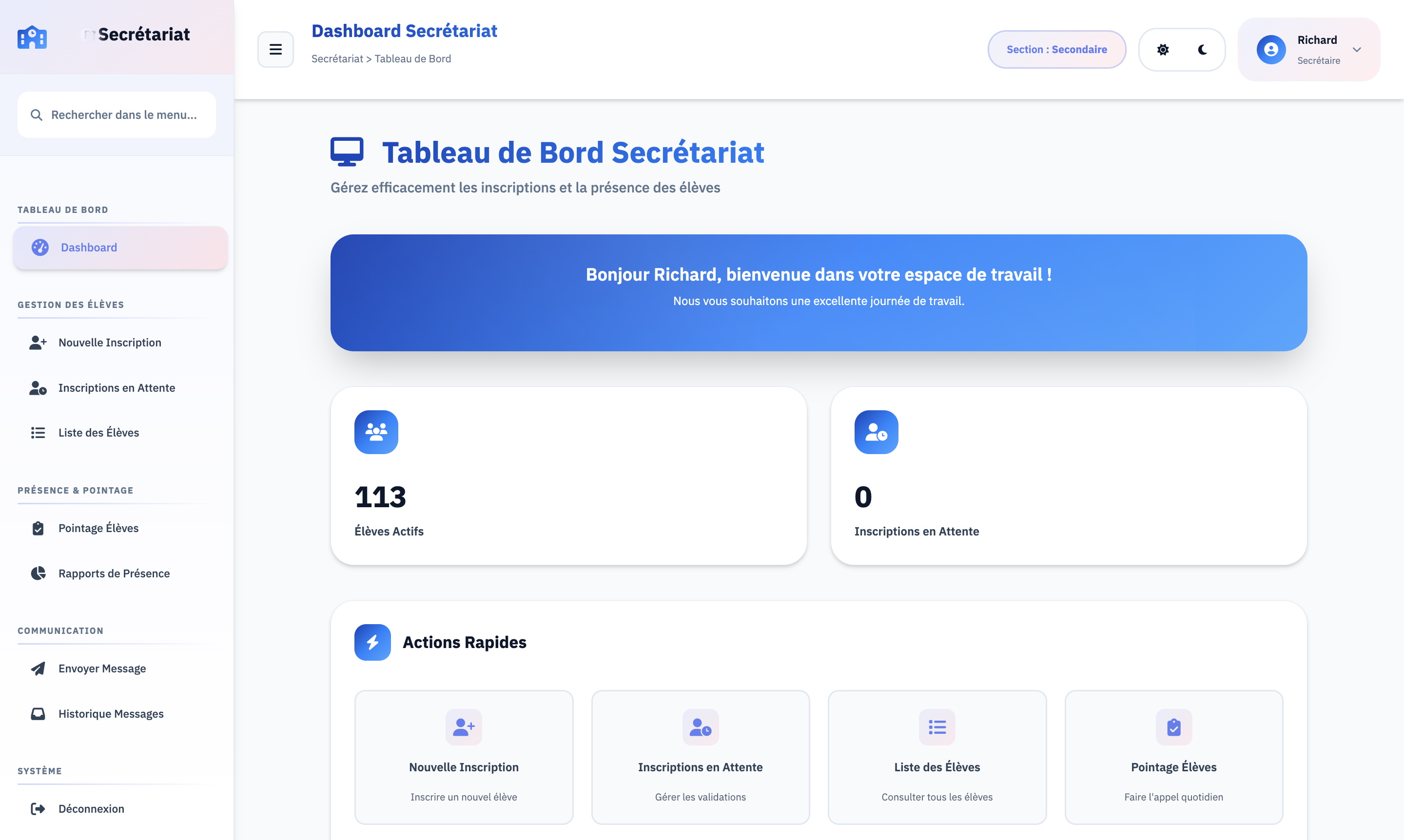 Espace Secrétariat